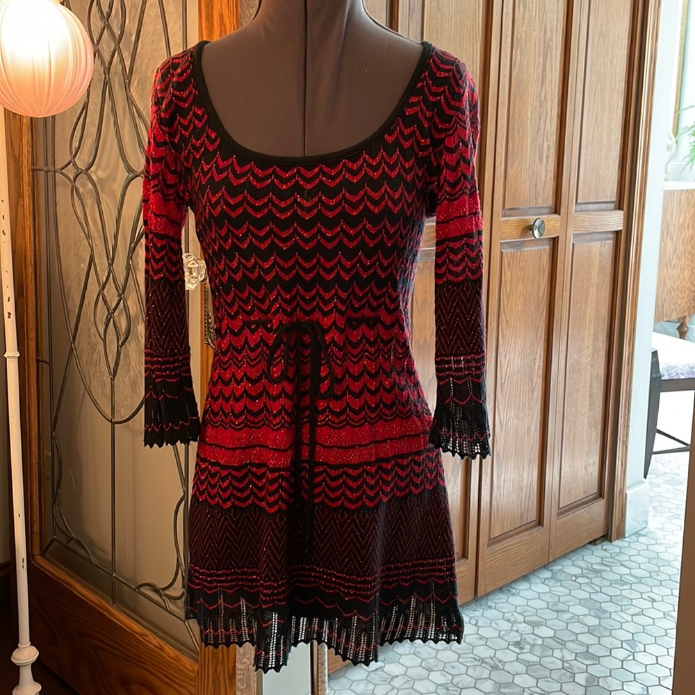 Red metallic and black dressy sweater